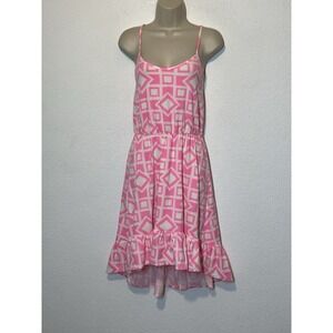Mahi Gold Pink White Knit Dress Ruffle Hi Low‎ Size Small Beach Travel Comfort